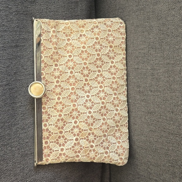 Handbags - Vintage Clutch With Ivory Guipure lace over blush pink satin
